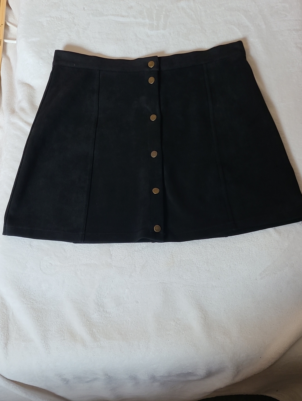 Women’s Black Button-Front Sued Like Stretchy Mini Skirt